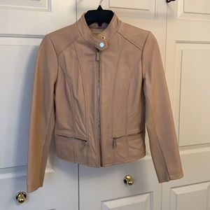 ❌SOLD❌Ballet Pink Moto Cafe Racer Dusty Rose Michael Kors Blush Leather Jacket🧥